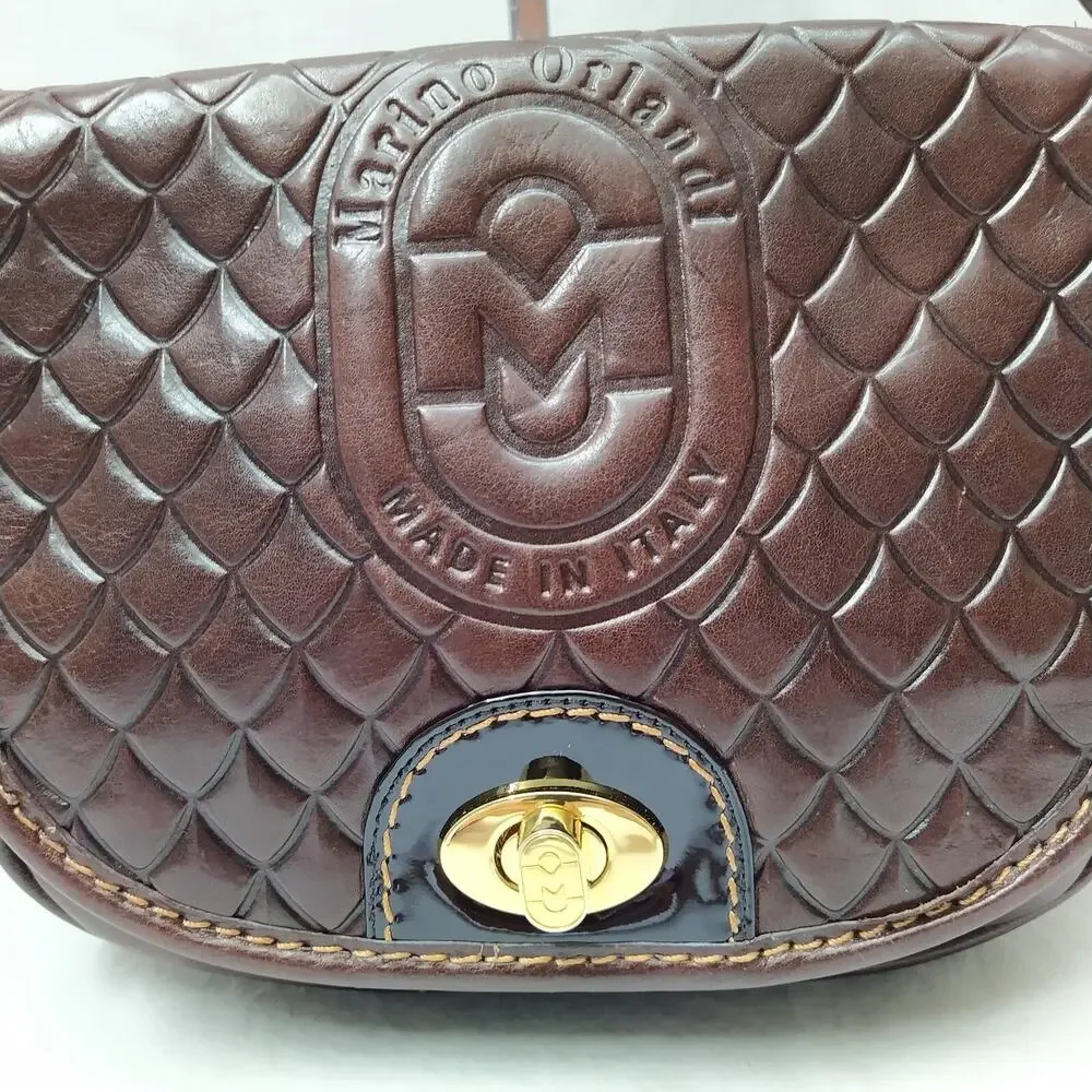 Marino Orlandi Brown Leather Turnlock Flap Closure Crossbody Bag - Picture 4 of 16